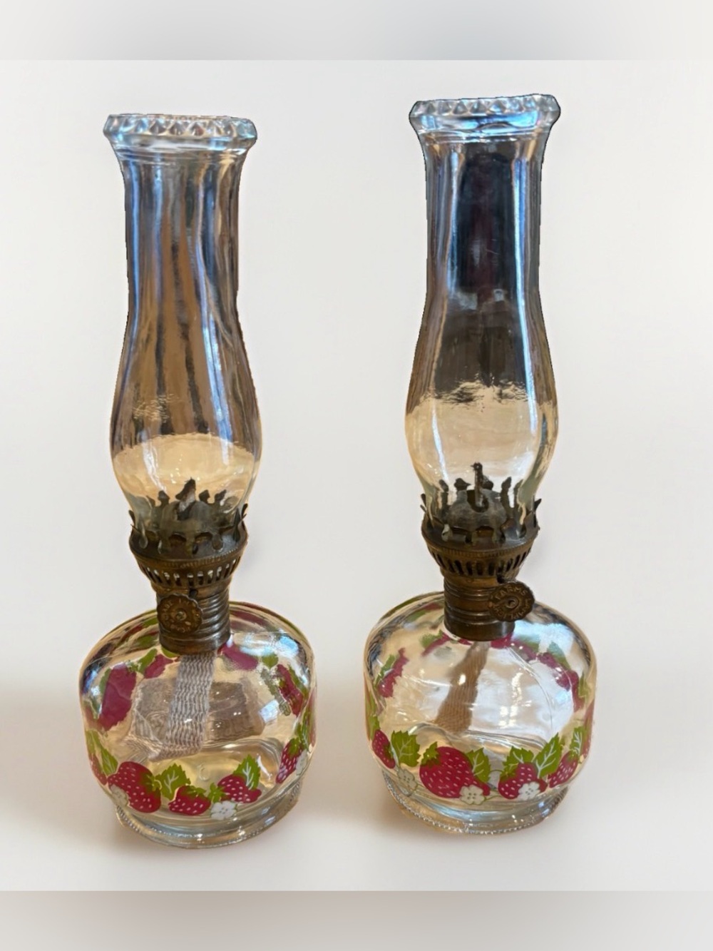 1970s Vintage Lamplight Farms Strawberry Oil Lamps Pair of 2 Cottagecore